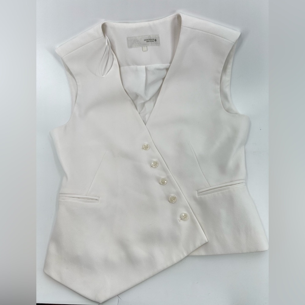 ZARA Woman Collection White Vneck Asymmetrical Sleeveless Vest Top Size M Med - Picture 9 of 13